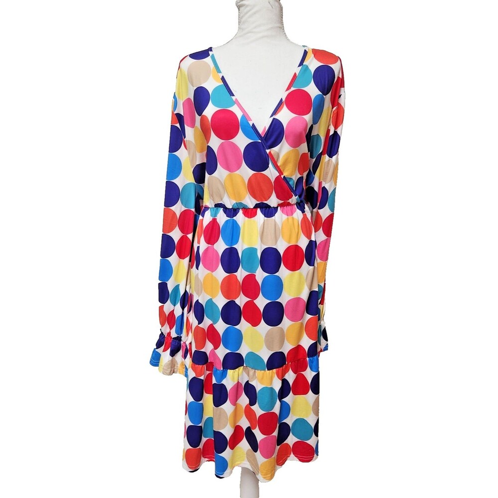 KOJOOIN Polka Dot  V-neck Dress STRETCH KNIT A Line PLUS SIZE 5X Clown core